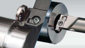 PR20 Series insert coating technology for indexable grooving tools for steel, stainless, and cast iron.